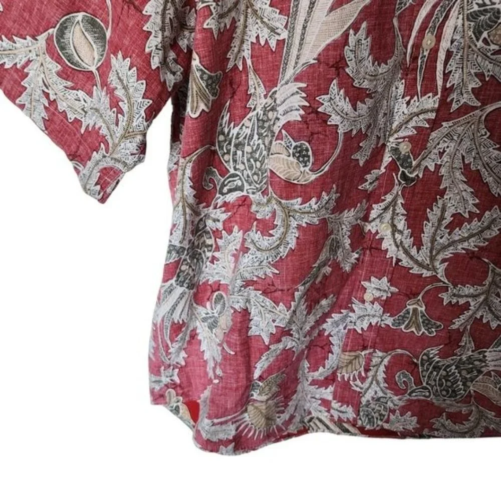 Tommy Hilfiger Golf Red Floral Hawaiian Style Button Up Men's‎ XL Cotton